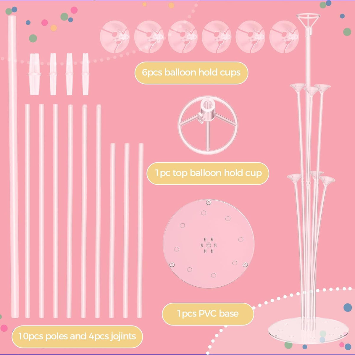 10 Set Balloon Stand Kit - Table Balloon Stands with Base, Easy Assembly Balloon Sticks, Reusable