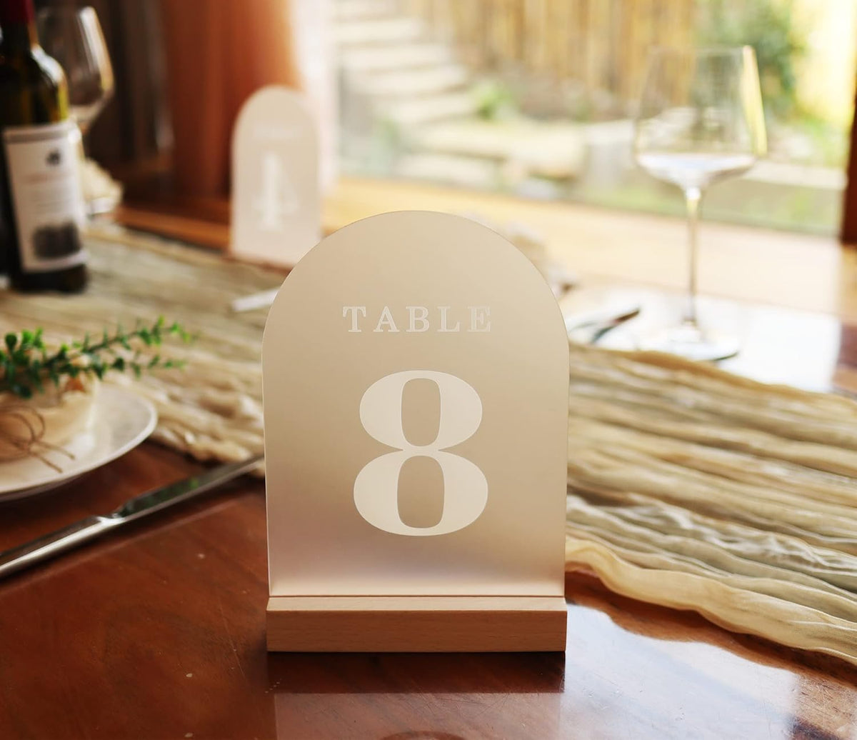 Frosted Blank Arch Acrylic Sign with Wooden Stands - 10 Pack DIY Customizable Sign Kit for Wedding
