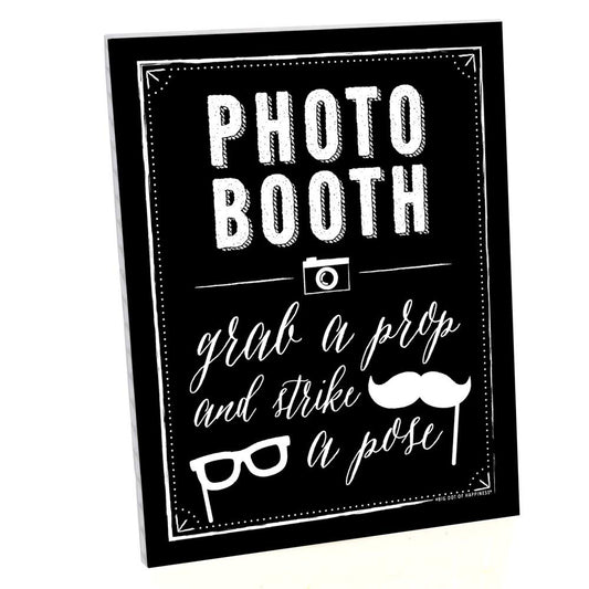 Big Dot of Happiness Photo Booth Sign with Stand – Festive & Durable Plastic Display – Indoor &