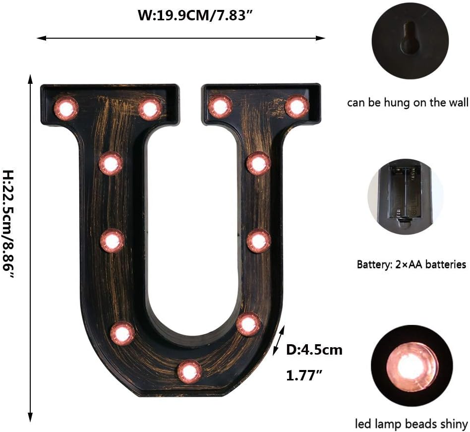 OYCBUZO Golden Black Led Marquee Letter - Industrial, Vintage Style Light Up Alphabet Letter Sign