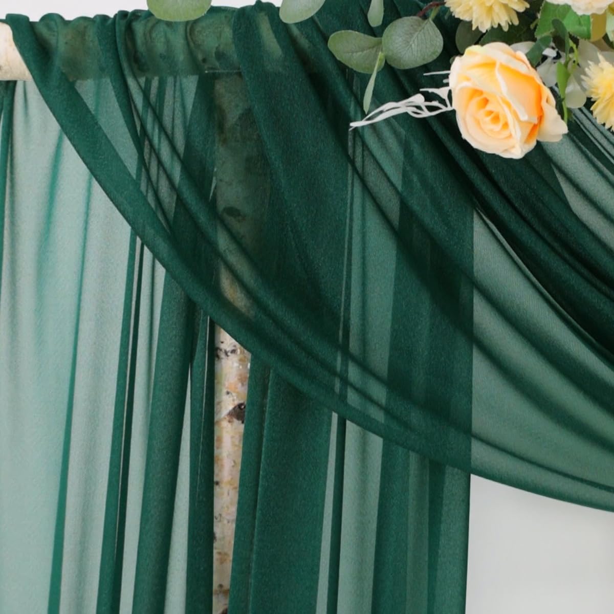Socomi Wedding Arch Draping Fabric 29" x 20Ft 1 Panel Emerald Green Sheer Outdoor Curtain Drapes