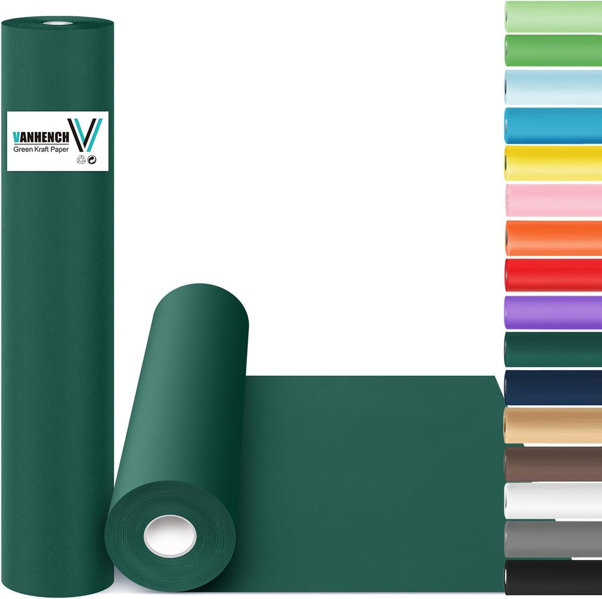 Vanhench Green Wrapping Paper 17.5" x 760" (63'), Solid Color Art Kraft Craft Paper for Bouquet