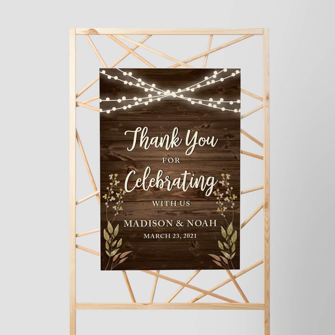 Andaz Press Personalized Extra Large Wedding Easel Party Sign, 12x18-inch, Rustic Wood with Hanging