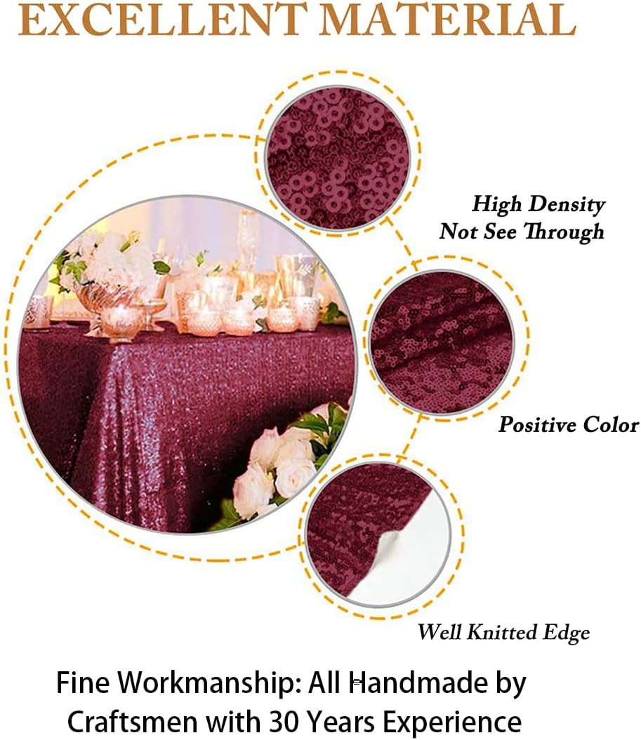 ShinyBeauty Sequin Tablecloth Burgundy 72x72-Inch Square Tablecloth Sequin Table Cover Glitter