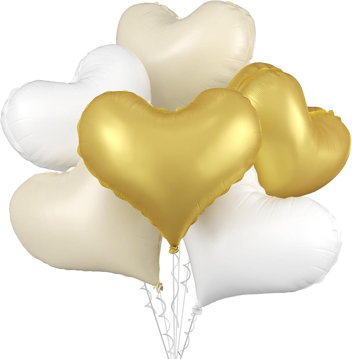 White Gold Heart Balloons,24Inch Large Cream White Heart foil Balloon for Valentine's Day Birthday