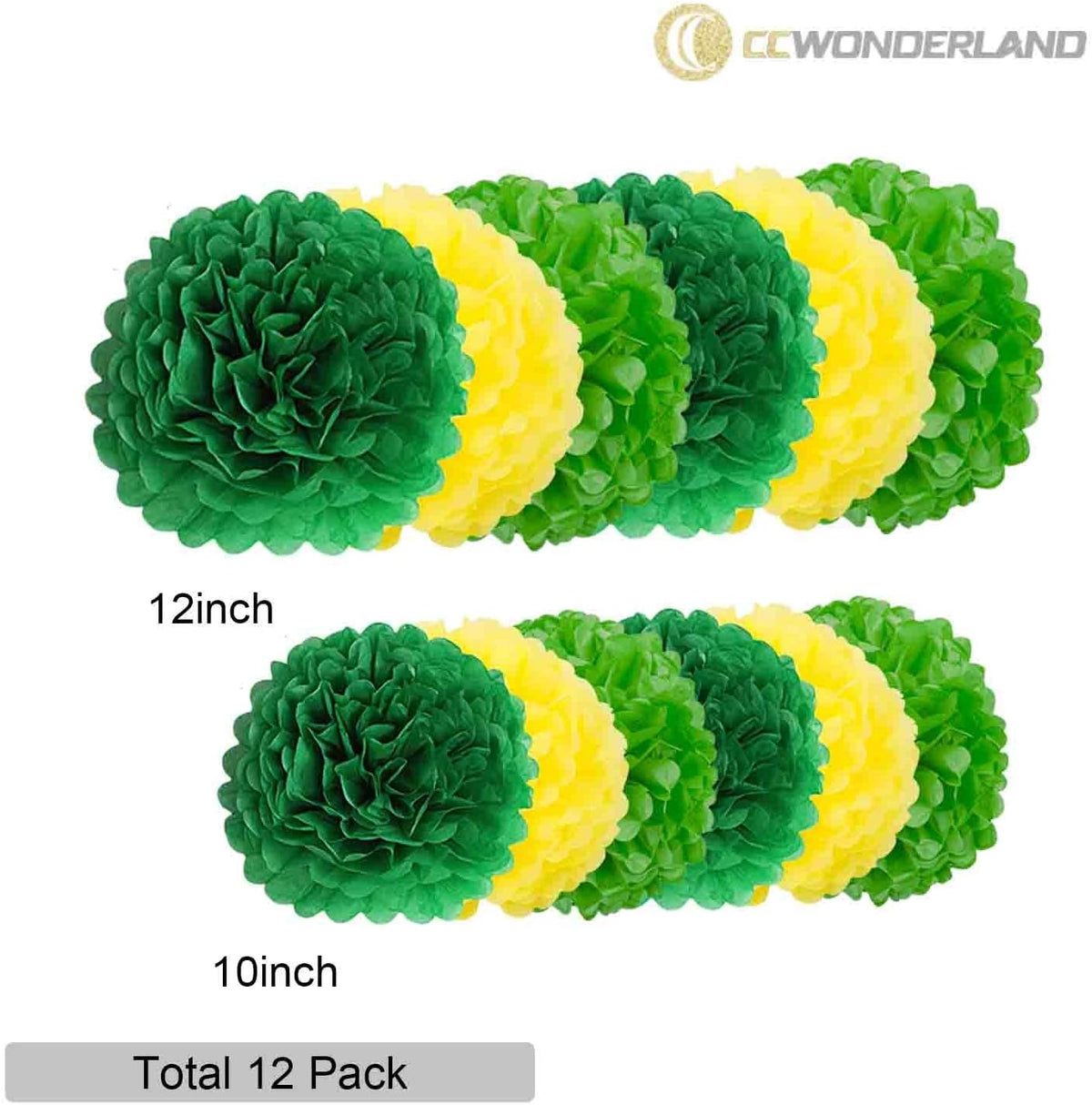 Dark Green and Light Green and Yellow Paper Pom Poms - Party Tissue Paper Flowers Balls - Party