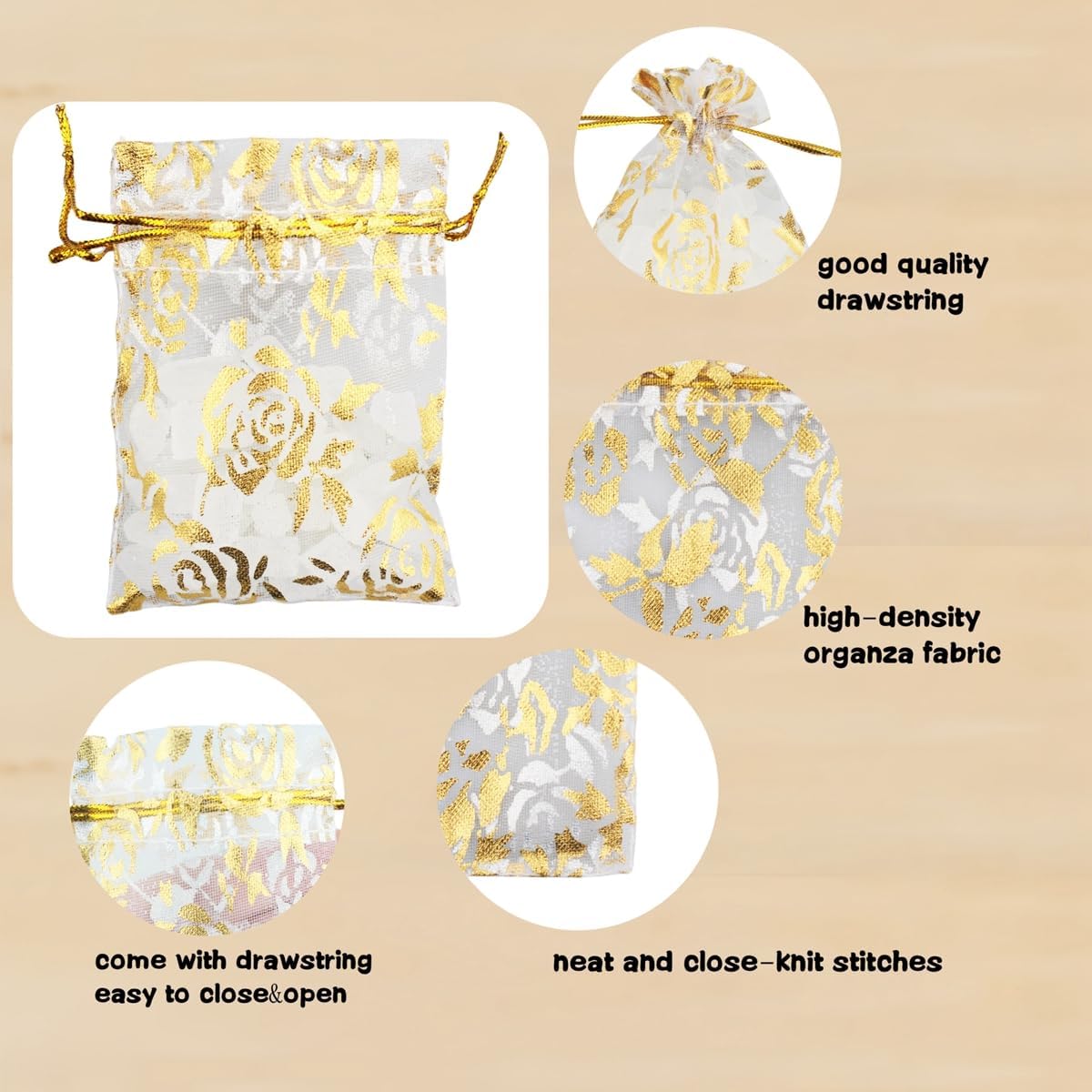 QIANHAILIZZ 100 Pack 2.8 x 3.5 Inch Flower Heart Organza Jewelry Gift Pouch Candy Pouch Drawstring