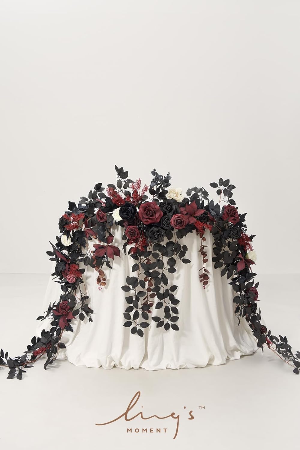 Ling's Moment 9FT Eucalyptus & Willow Leaf Garland with White Flower, Handcrafted Wedding