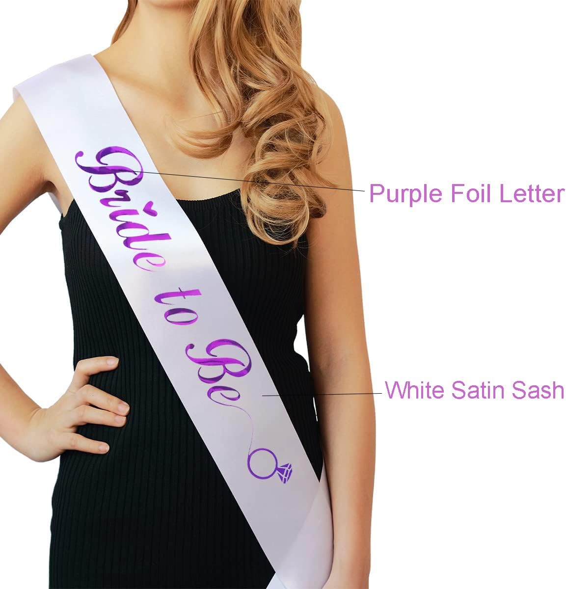 KETAOO Bride to Be Sash, Violet Foil White Lace Bachelorette Sash for Bridal Shower Favors