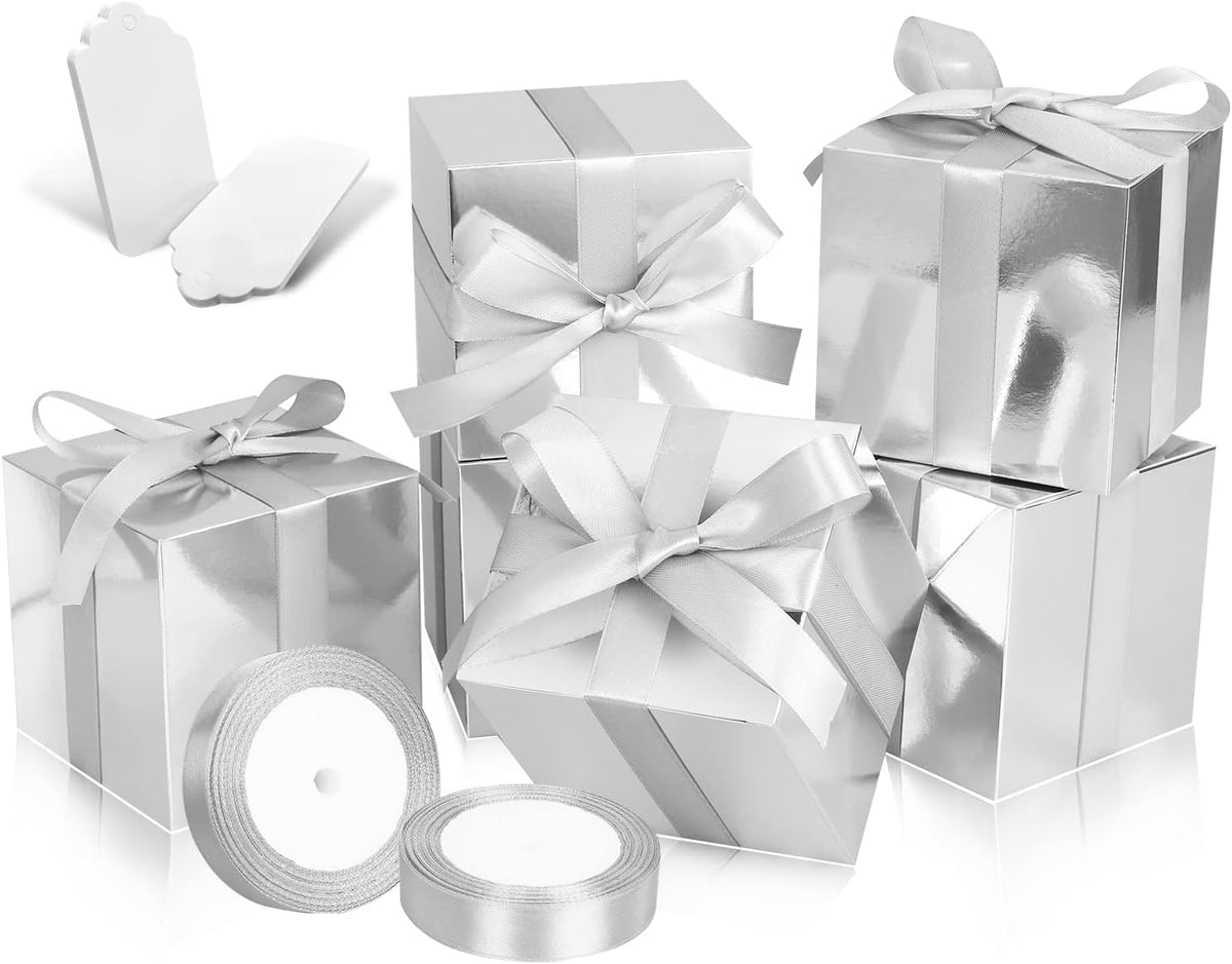 100 Pack Small Gift Boxes, 3x3x3 Inches Favor Boxes Silver Paper Gift Boxes with Lids for Presents