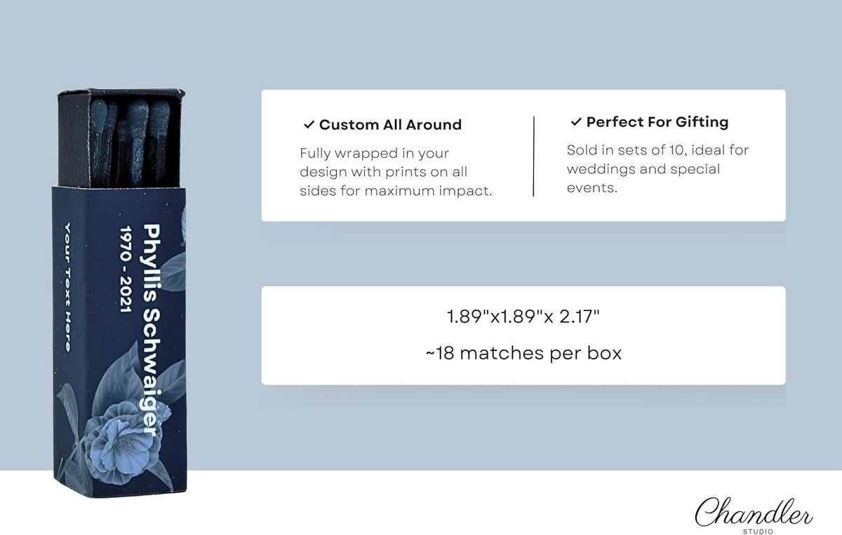 Customizable Funeral Matchboxes – Set of 10 – Memorial Design – Colorful Matchsticks – Perfect for