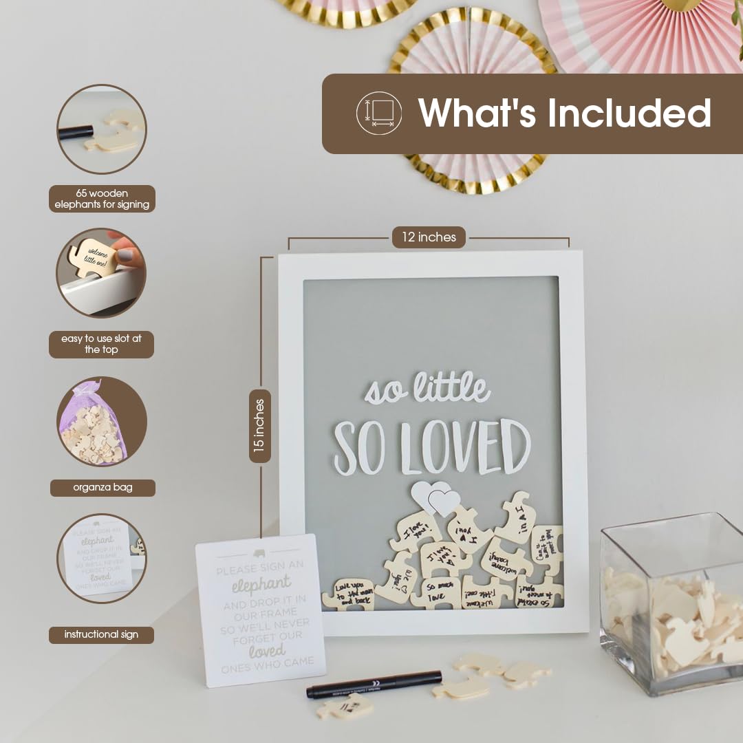 Pearhead So Little So Loved Wooden Elephant Token Frame, Baby Shower Signature Guest Book