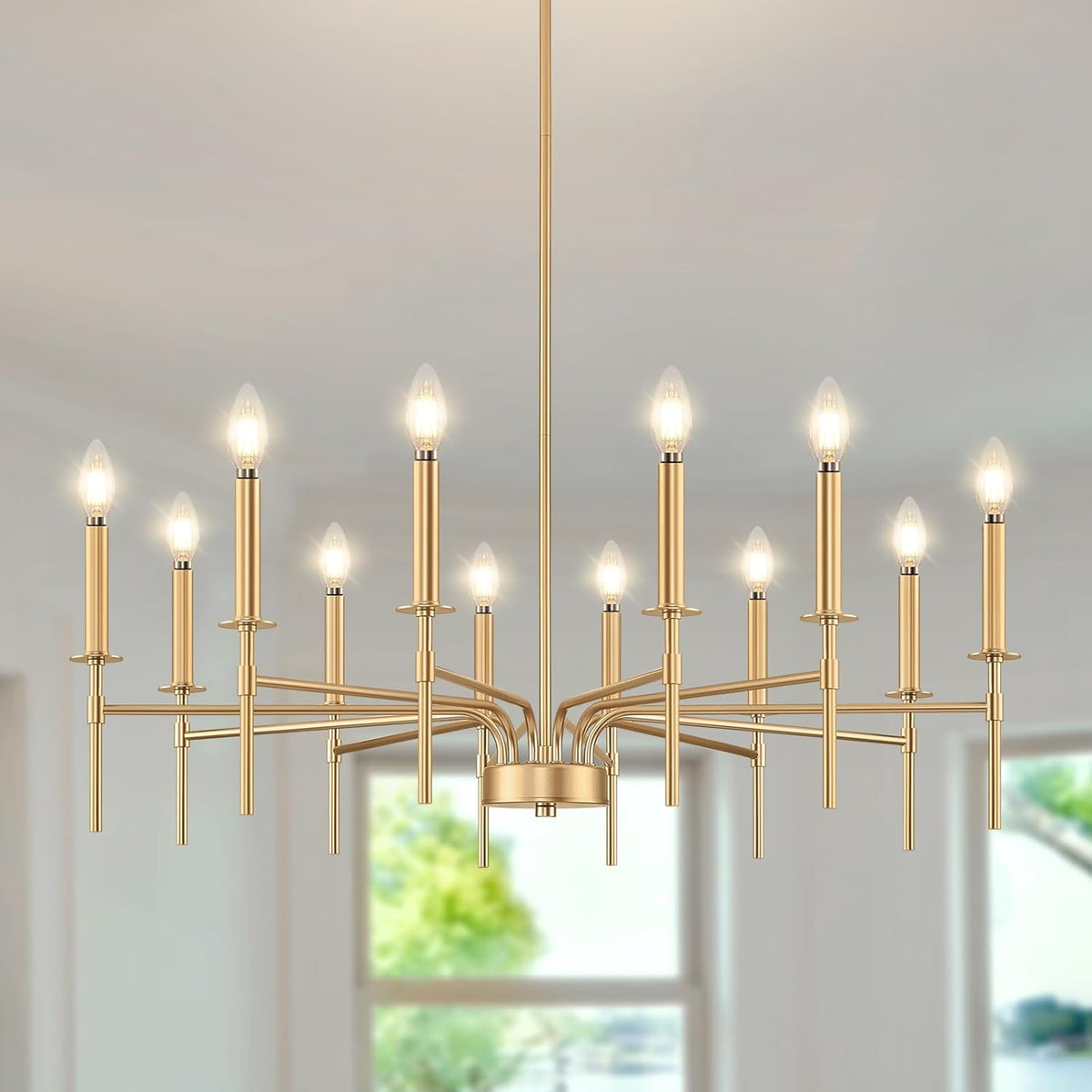 12 Light Gold Chandelier Light Fixture, Modern Farmhouse Chandeliers for Dining Room Light Fixture