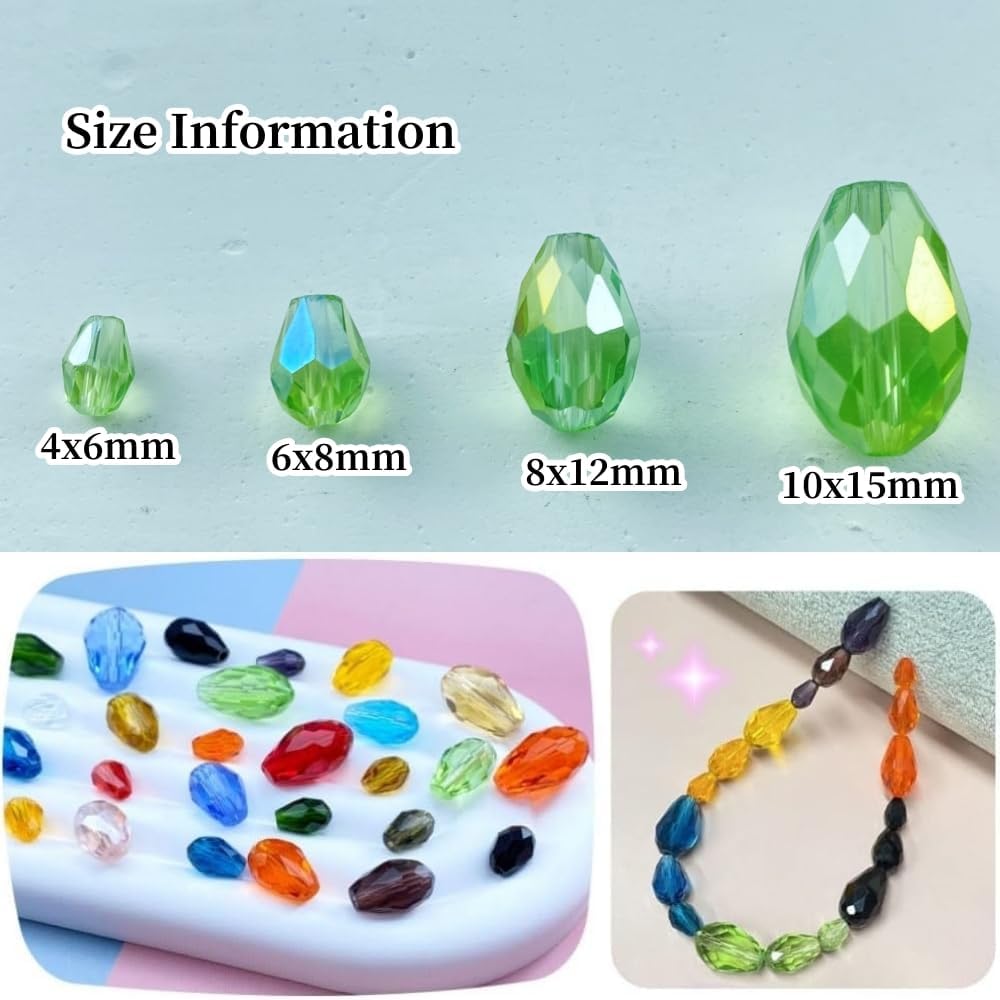 130pcs 6x8mm Teardrop Crystal Glass Beads Vertical Hole Faceted Glass Teardrop Spacer Beads for