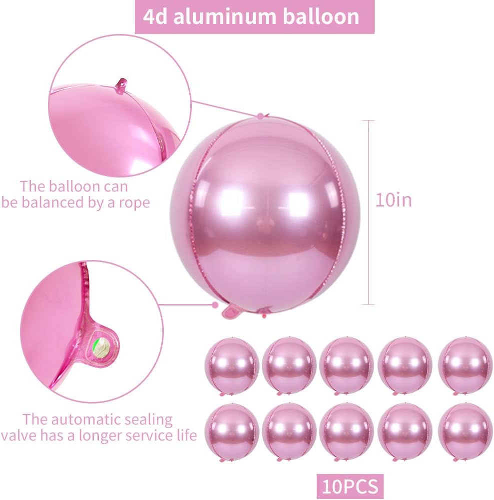 10 pcs Light Pink 4D balloon, 10 inch Foil Mylar Sphere Balloon for Birthday