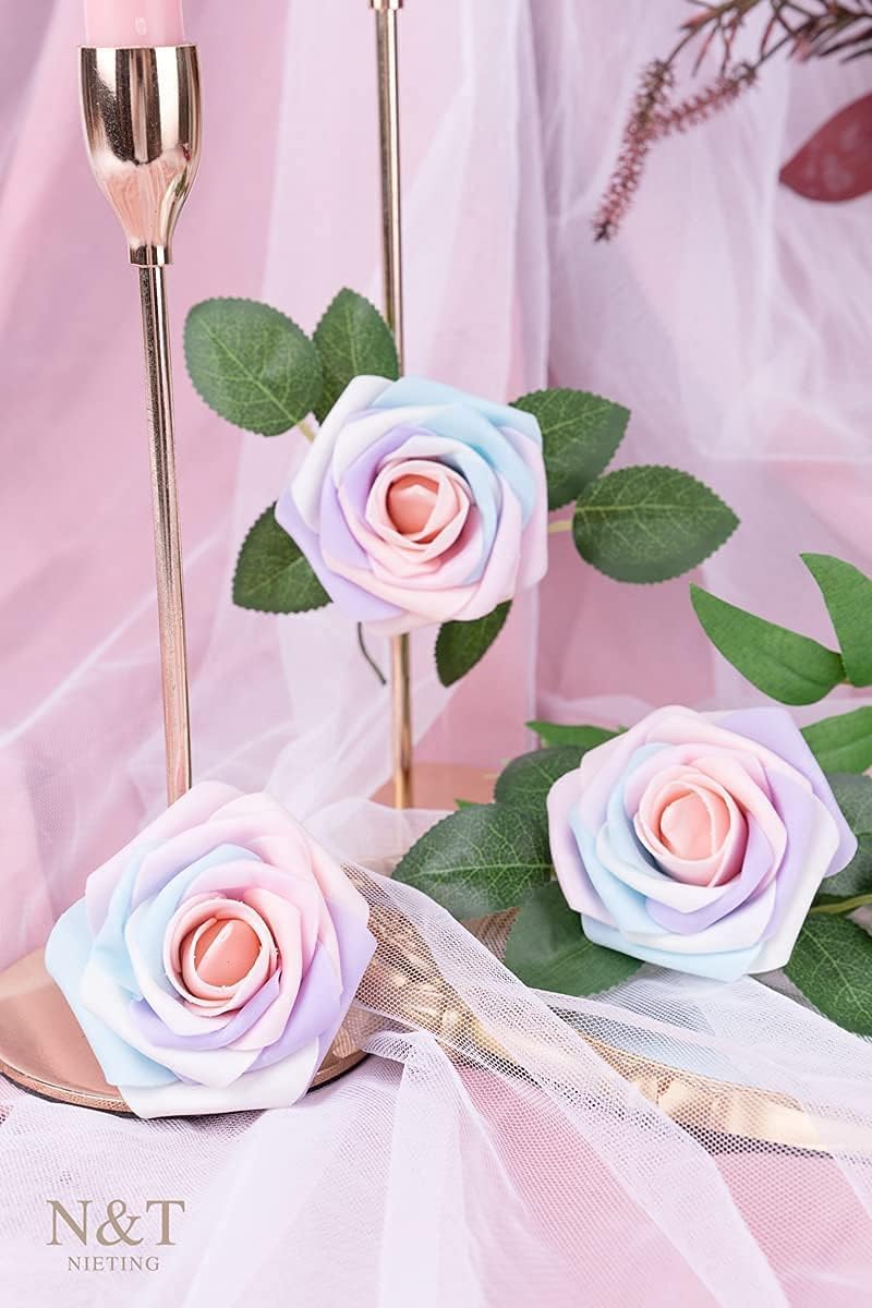 N&T NIETING Artificial Flowers, 25Pcs Fake Flowers Roses Perfect for DIY Wedding Bouquets