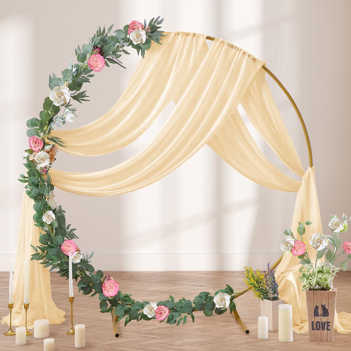 Champagne Gold Wedding Arch Draping Fabric 2 Panels 29" x 20 FT Wedding Drapes for Backdrop Sheer