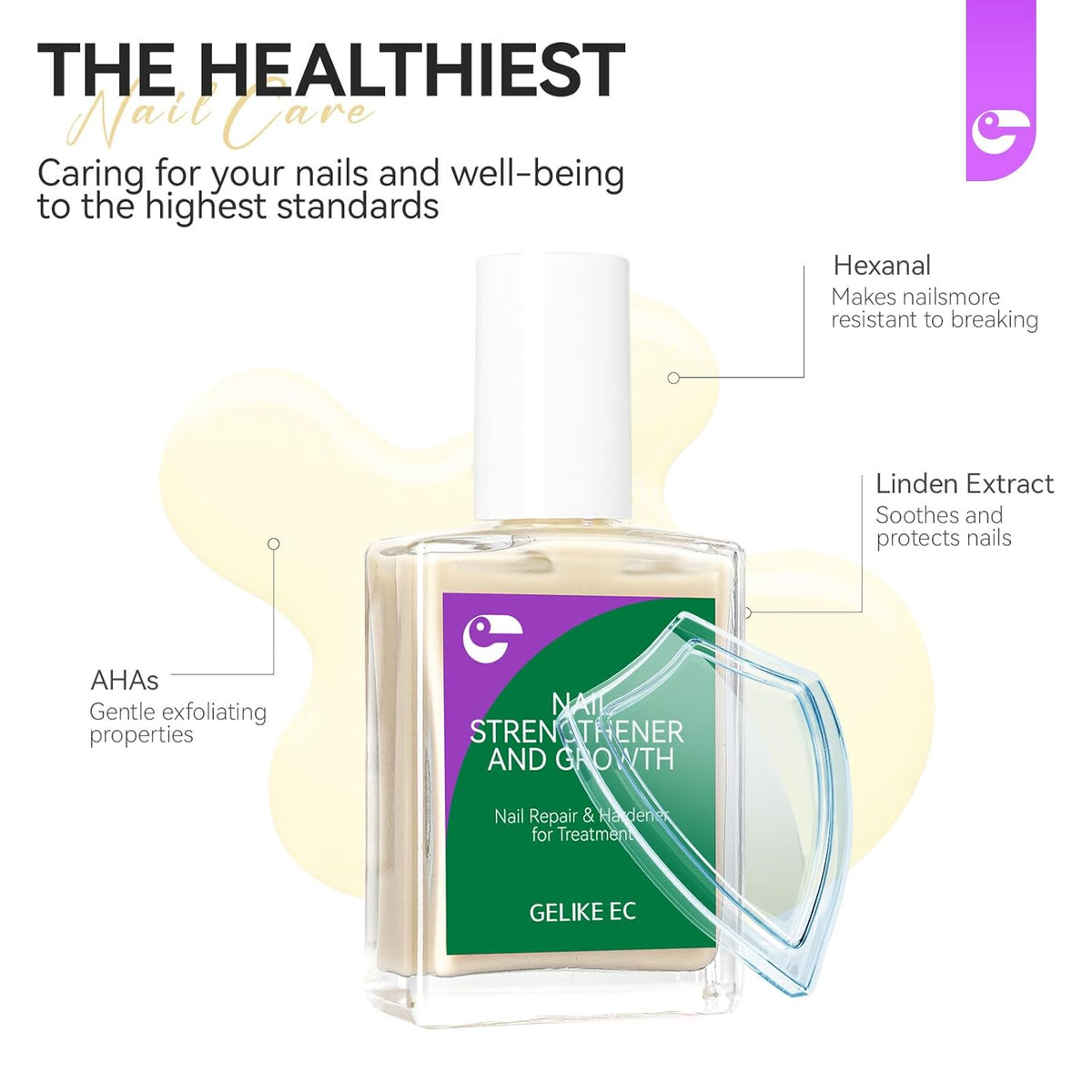 Nail Polish Strengthener and Growth Treatment: Apricot 15ml Gelike EC 6 in 1 Natural Nail Hardener