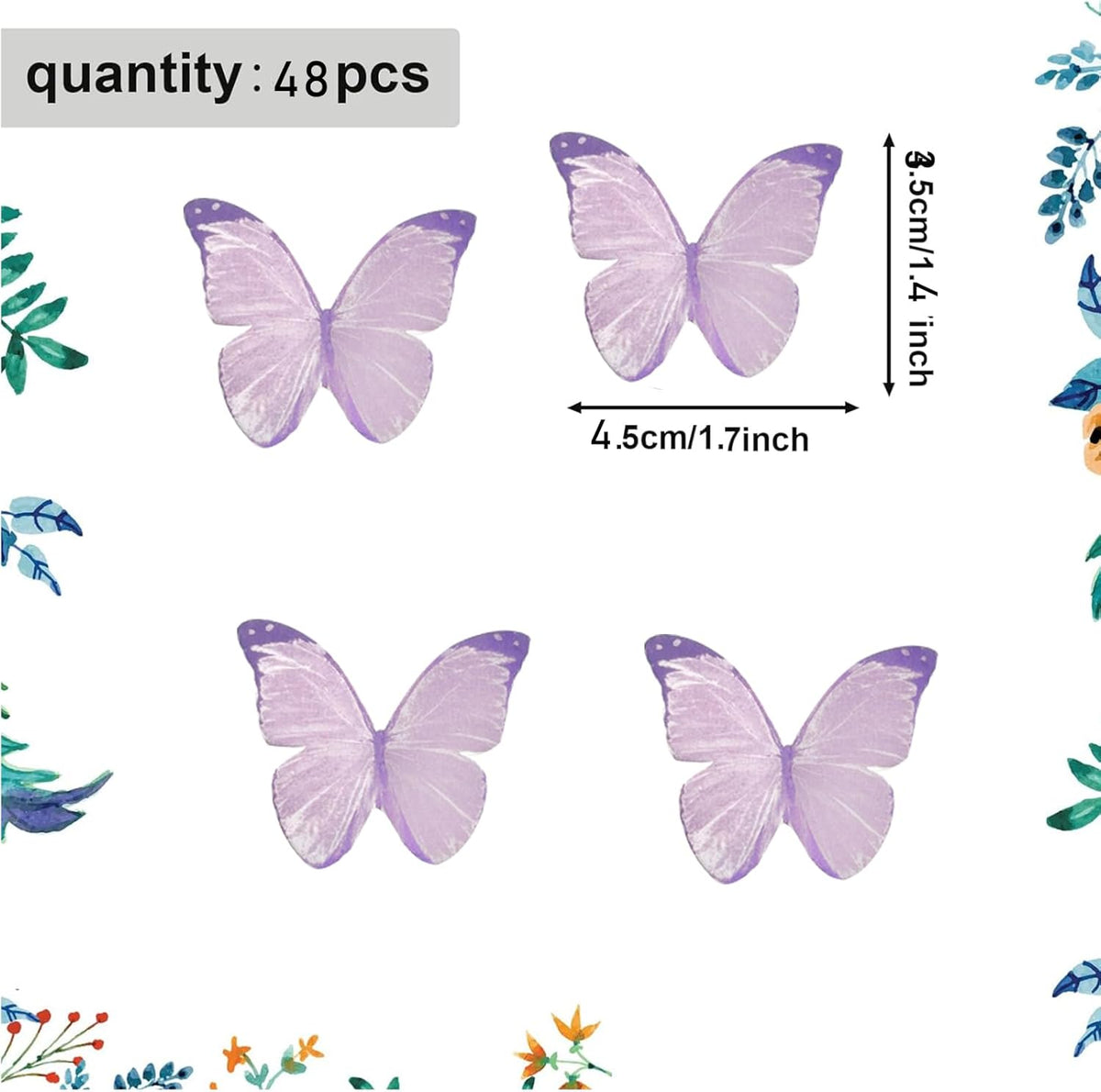48PCS Wafer Paper Butterfly Cake Toppers YOcity Edible Butterflies for Cake Decorations Purple