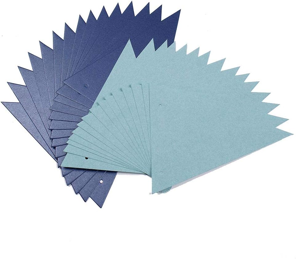 Dark Blue Light Blue Vintage Double Sided Triangle Flag Bunting Pennant Banner for Baby Birthday