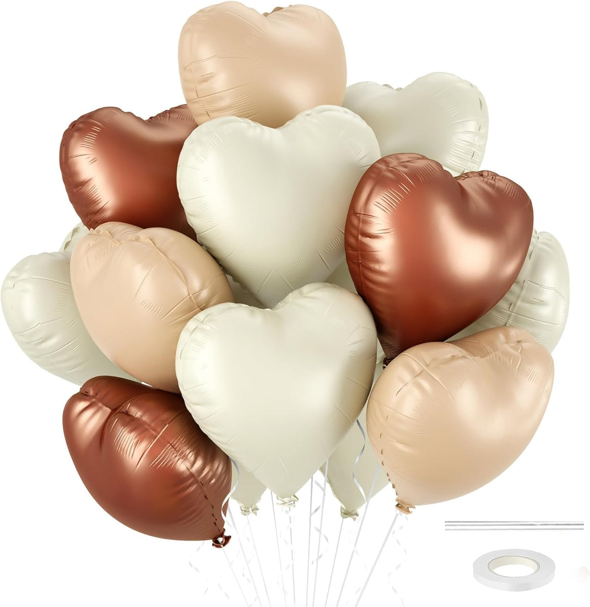 12 Pcs Heart Balloons, 18 inch Cream Brown Heart Shaped Balloons, Big Heart Helium Balloon, Neutral