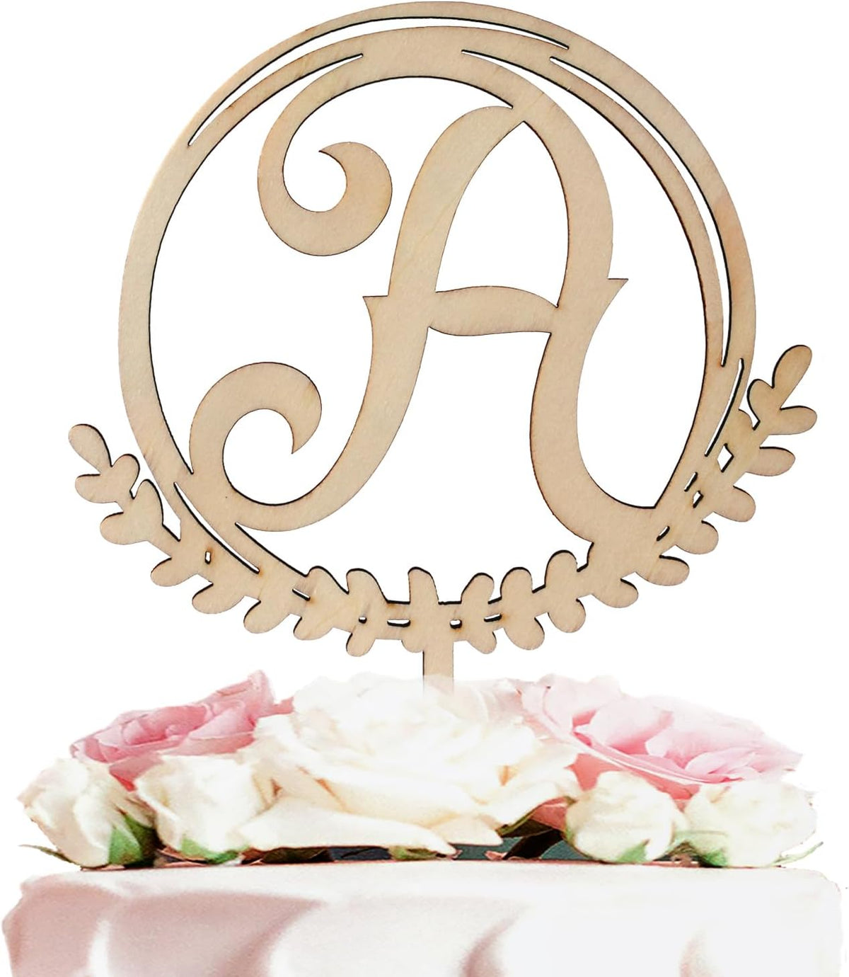 LINGTEER Personalized Inital Letter A Wooden Cake Topper Perfect for Birthday Rustic Wedding