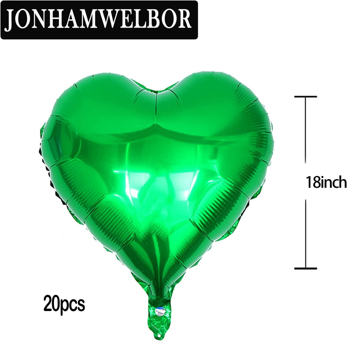 Jonhamwelbor 20Pcs 18 inch Green Foil Mylar Heart Shape Balloons Decorations Valentines Birthday