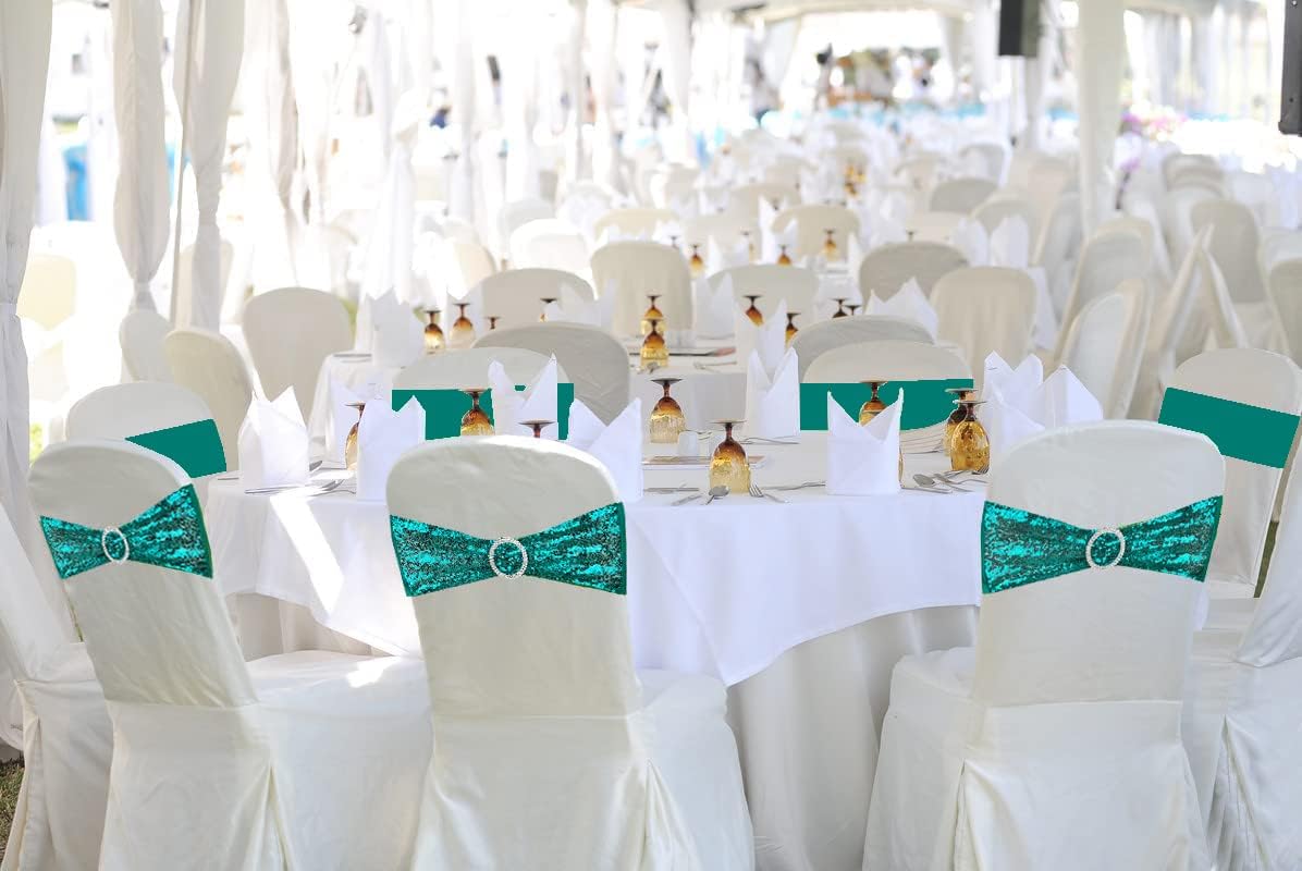 25 Pcs Chair Sashes Sequin Stretch Chair Bands Spandex Polyester Bows for Party Hotel Wedding