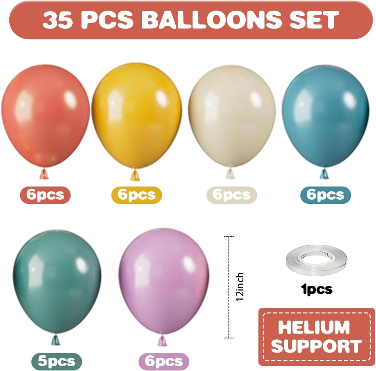Retro Colorful Balloons, 12 Inch Vintage Color Balloons, Retro Blue Red Purple Yellow White Latex