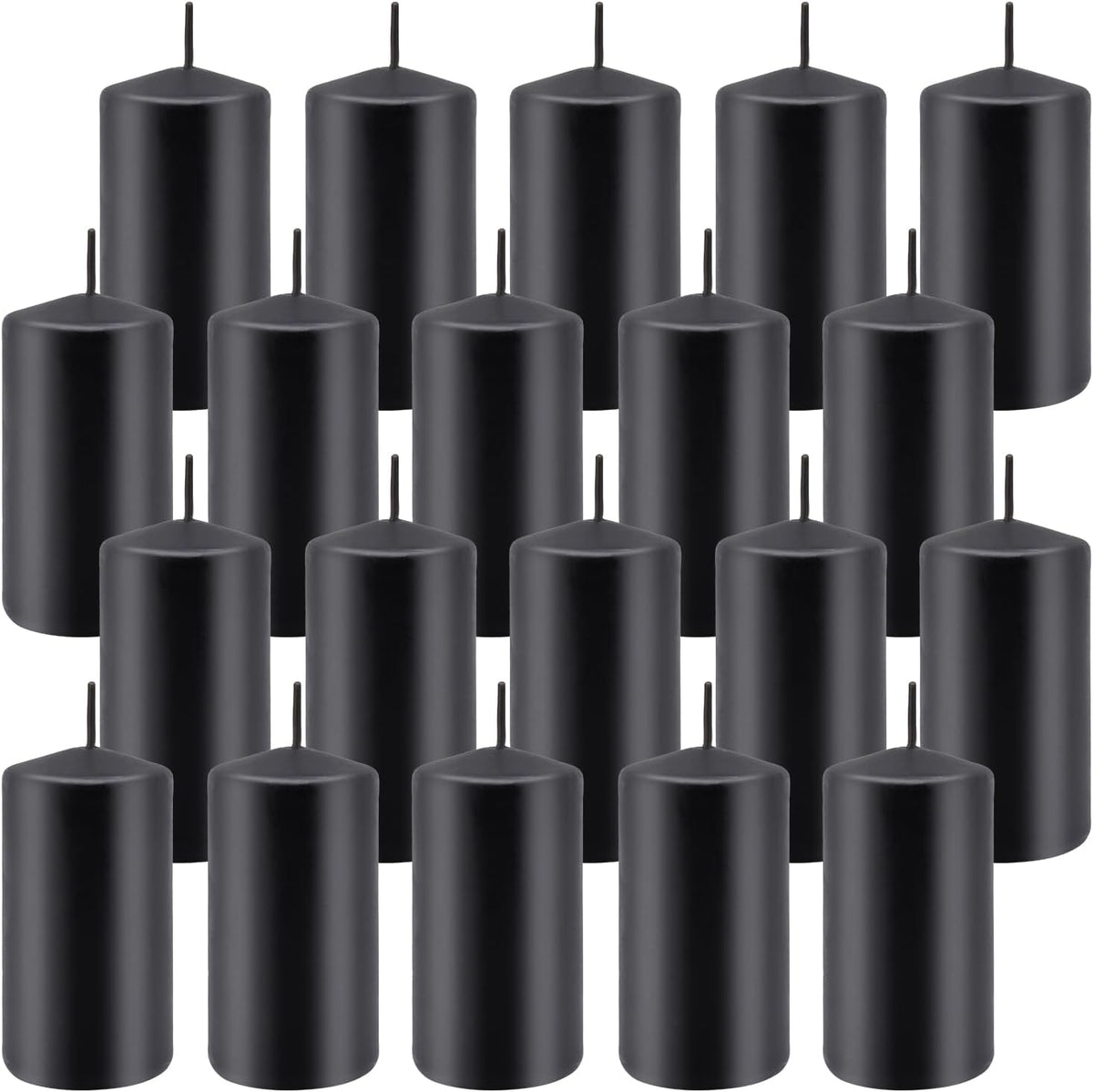 Set of 20 | 2-Inch Wide x 4-Inch Tall Black Pillar Candles - Elegant Décor for Home, Events, and