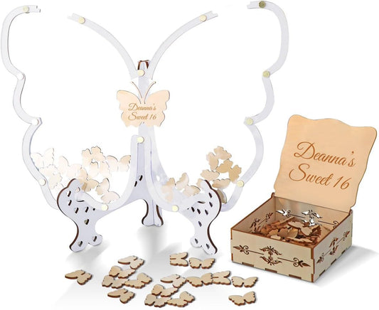 14Colors Butterfly Guest Book Alternativey for 40 Guests to 200 Guests,Rustic Drop Wooden Signs for