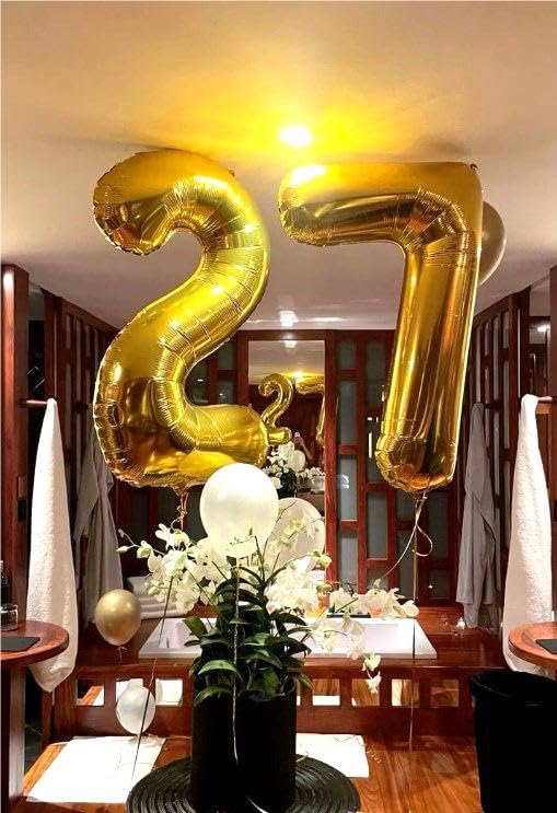 Digital Number 7 Gold Birthday Balloon 40 Inch, Foil Balloons for 7 17 27 70 77 Party Decorations