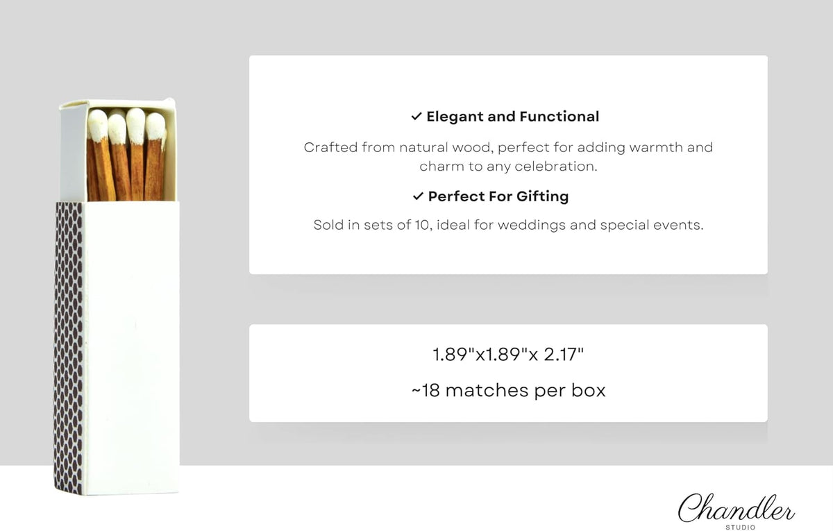 Chandler Studio 10 Boxes - Wooden Matchsticks in a Blank Matchbox with White/Black Matchboxes