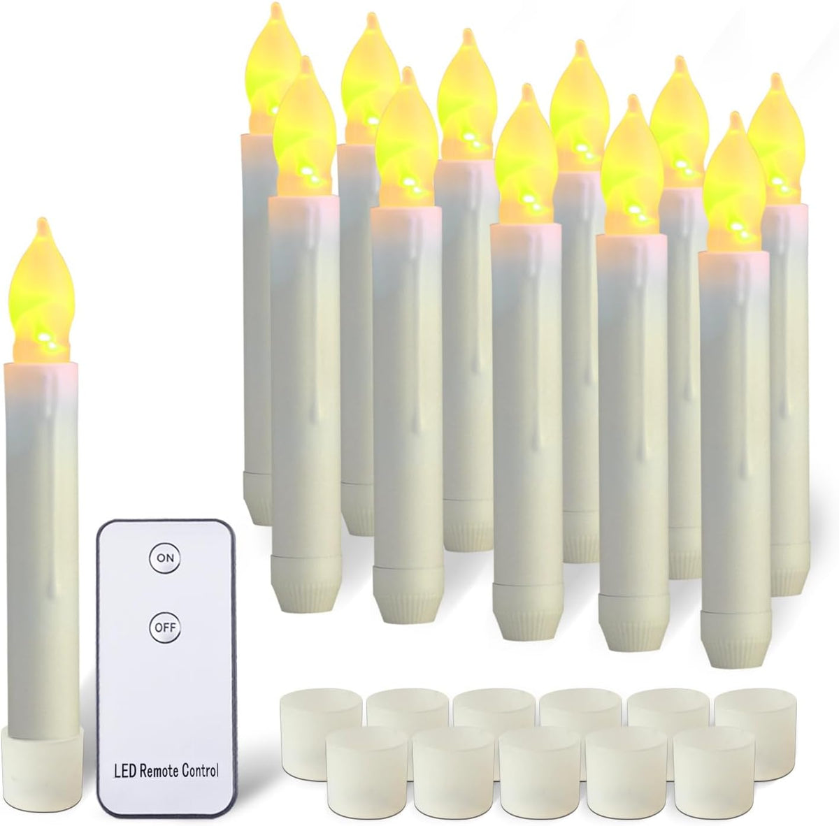 Amagic 12pcs Batteries Operated Taper Candles with Remote, Warm White Flickering Light, Flameless