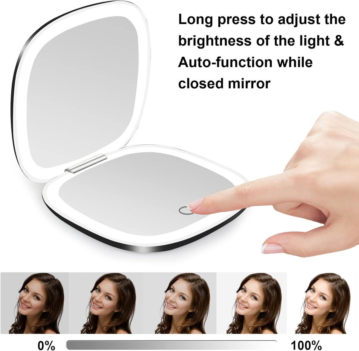 deweisn Compact Mirror, Lighted Travel Makeup Mirror with 1X/10X Magnifying Double Sided Dimmable