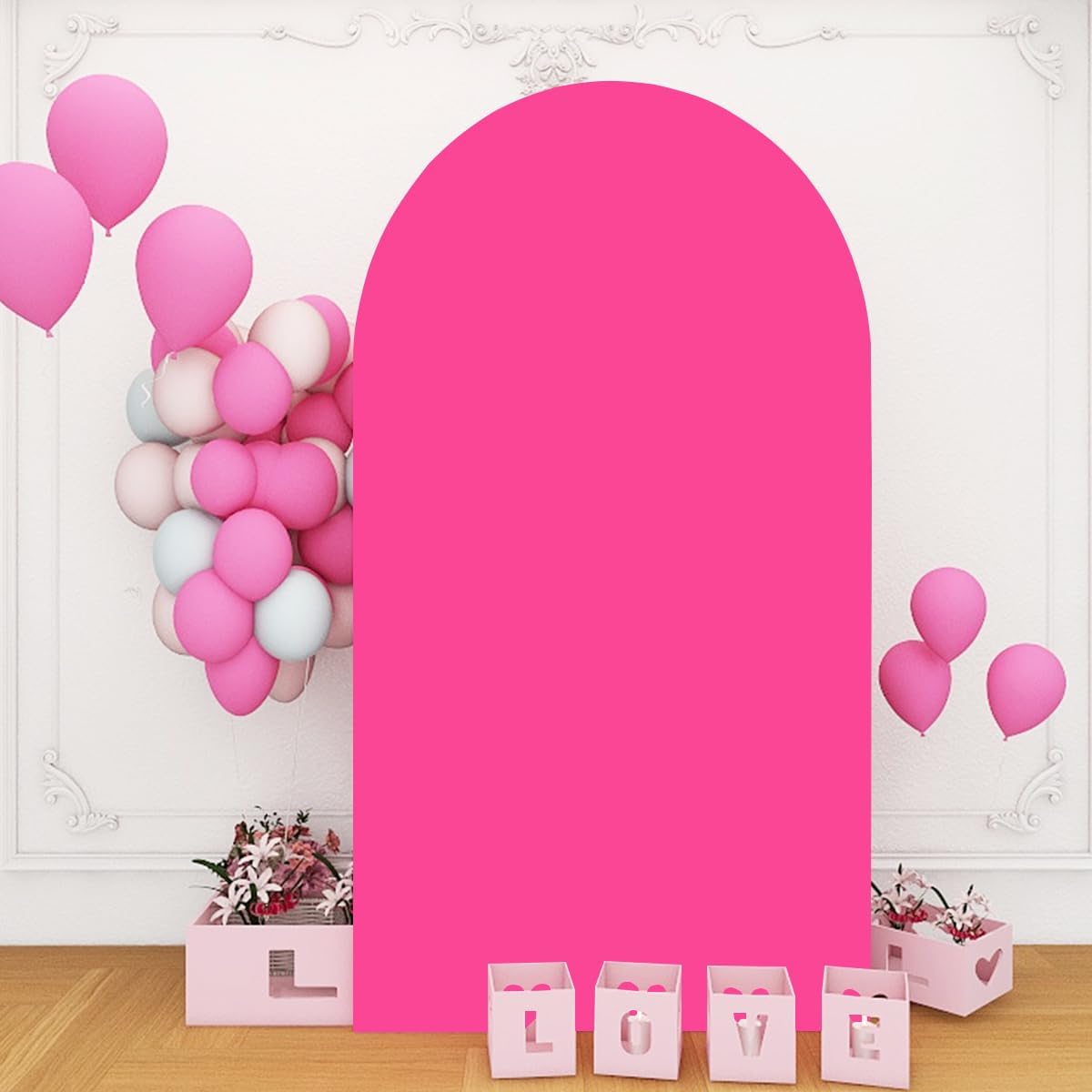 Hot Pink 7.2ft Arch Backdrop Cover - Round Top Chiara Double Sided for Wedding, Baby Shower
