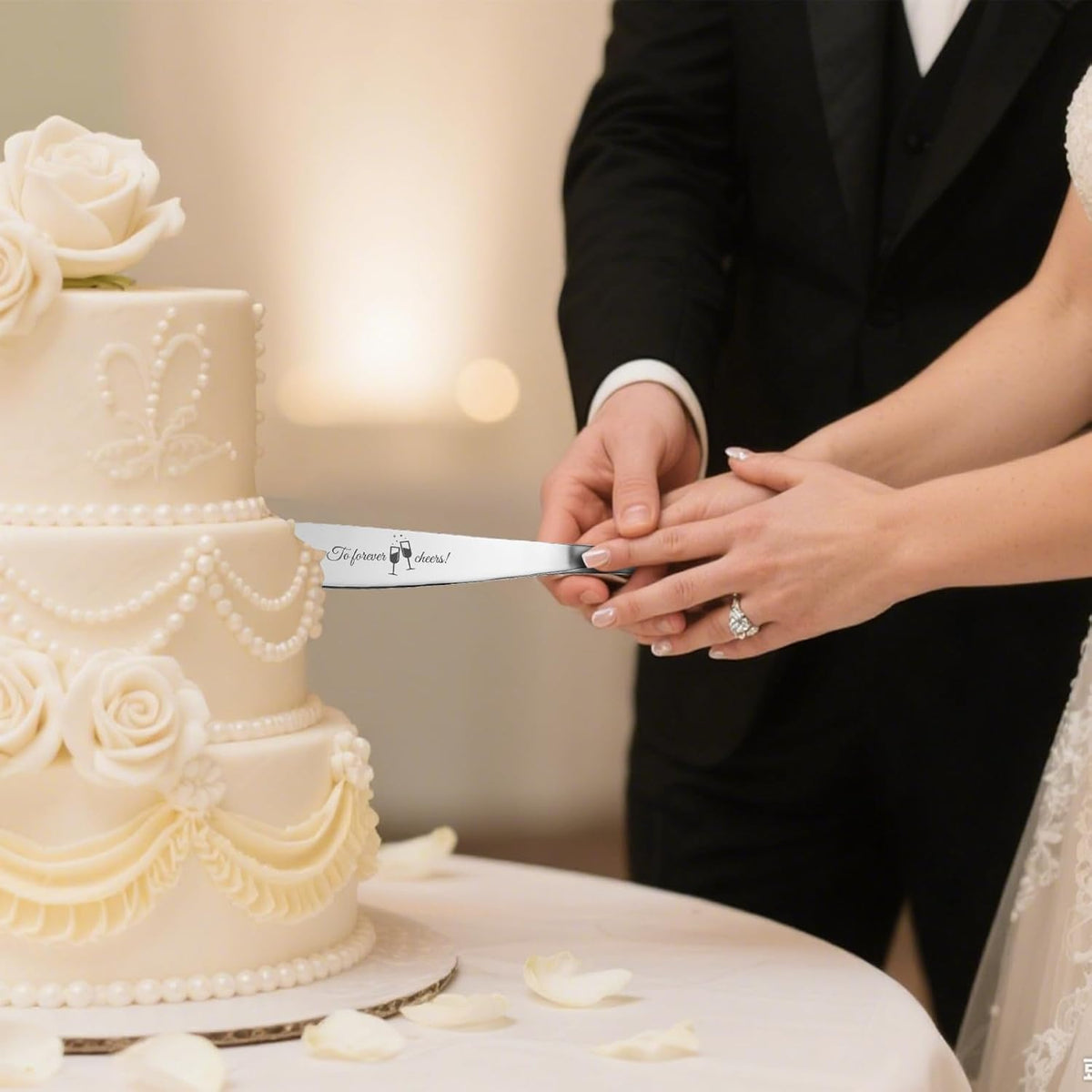 Personalized 4 Piece Wedding Cake Cutting Set, Custom Names Cake Knife and Server set with Forks
