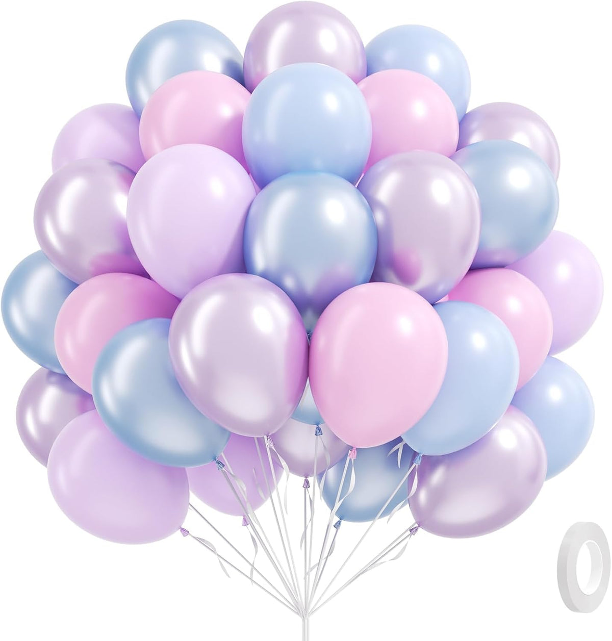 60pcs Pearl Pink and Blue Purple Balloons 12inch, Frozen Mermaid Balloons with Pastel Balloon for