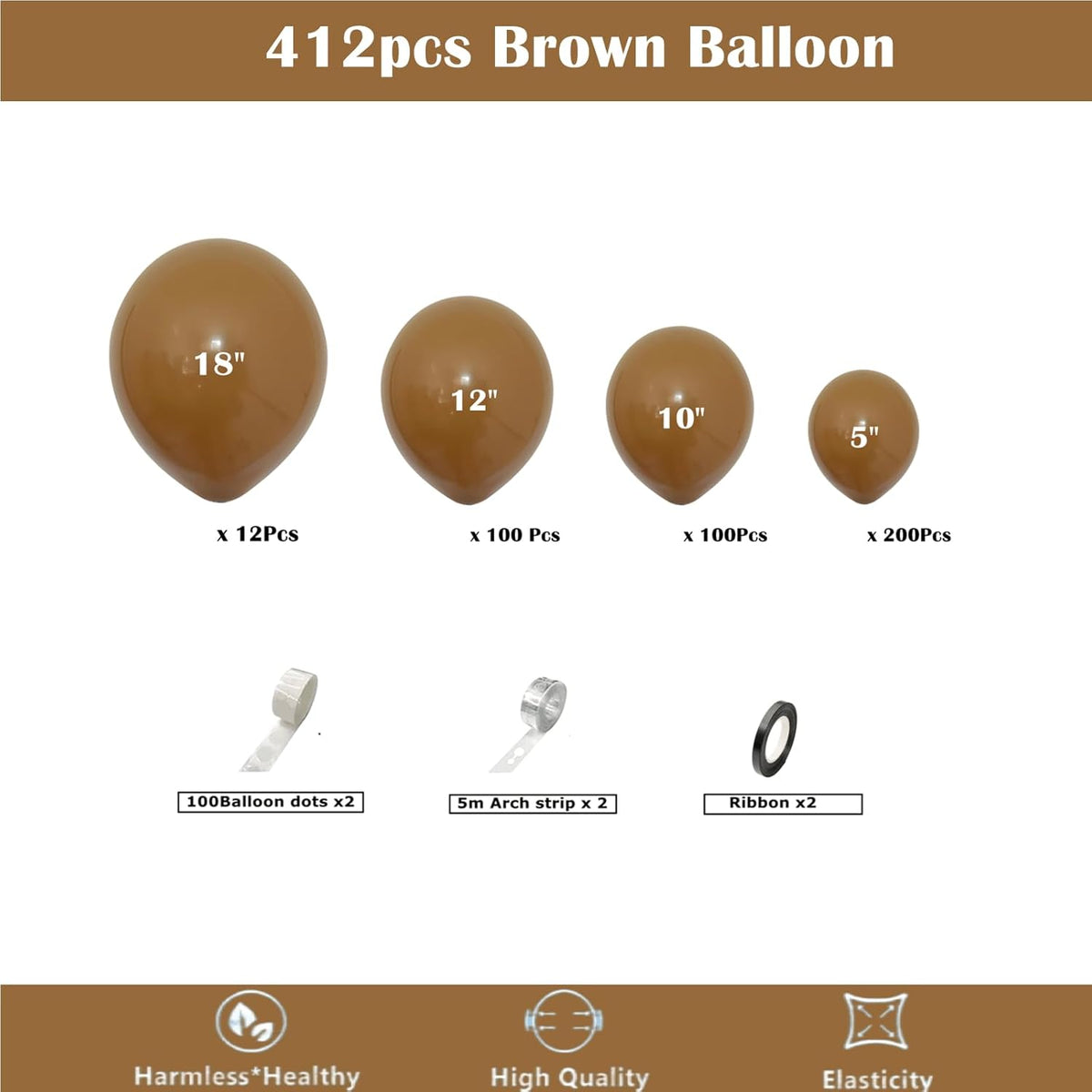 412pcs Brown Balloon Garland Arch Kit 18 12 10 5 Inch Different Sizes Matte Rretro Latex light