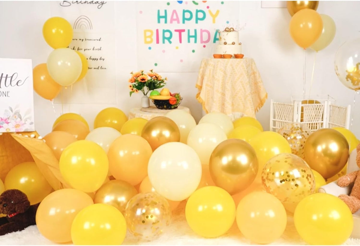 Paready Yellow and Gold Balloon Set - 50Pcs 12 Inch Metallic Gold Confetti and Light Lemon Latex