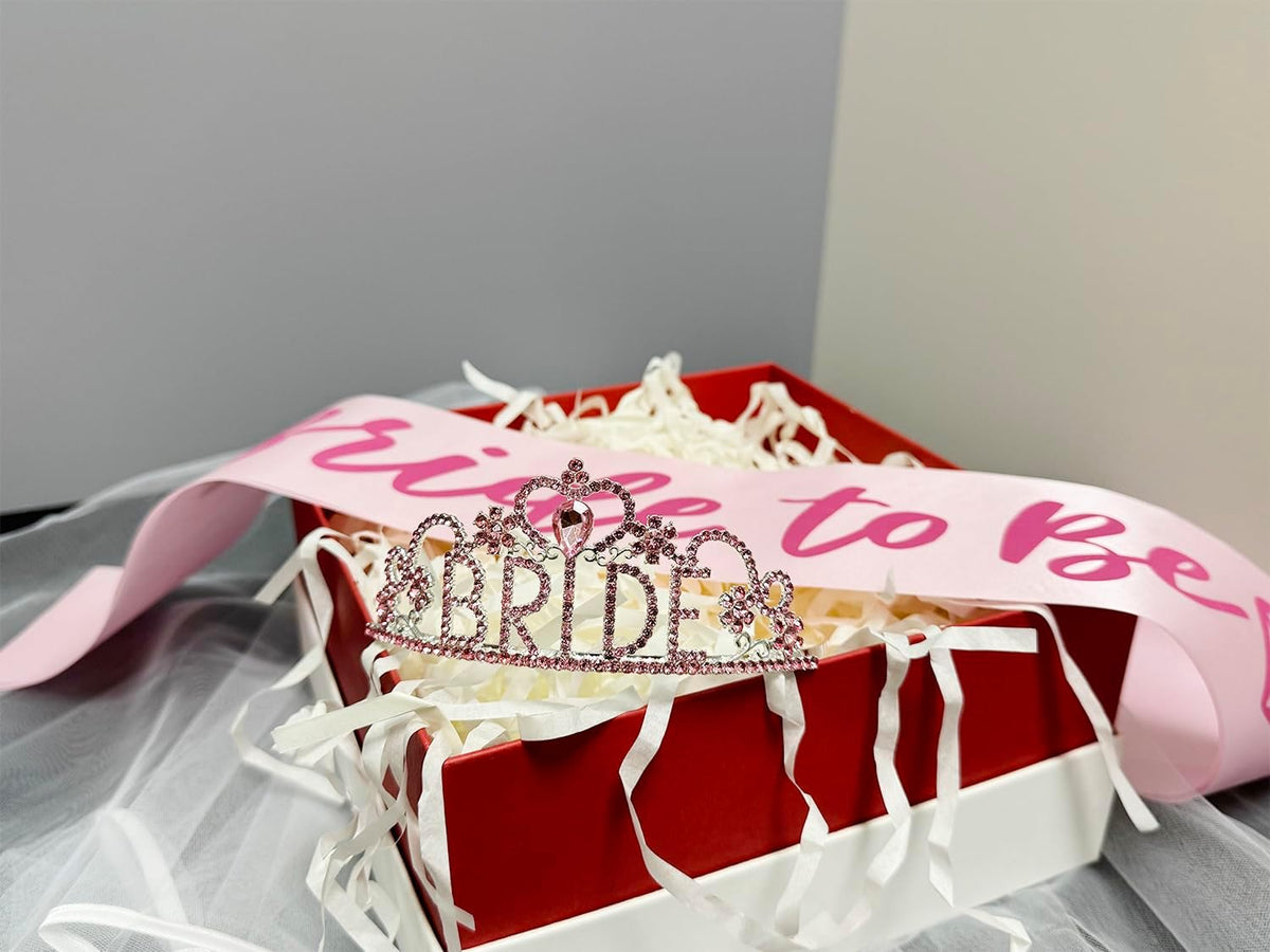JETKONG 3 Pcs Bachelorette Party Decorations BRIDE Crown, Bride to Be Sash&Veil for Women