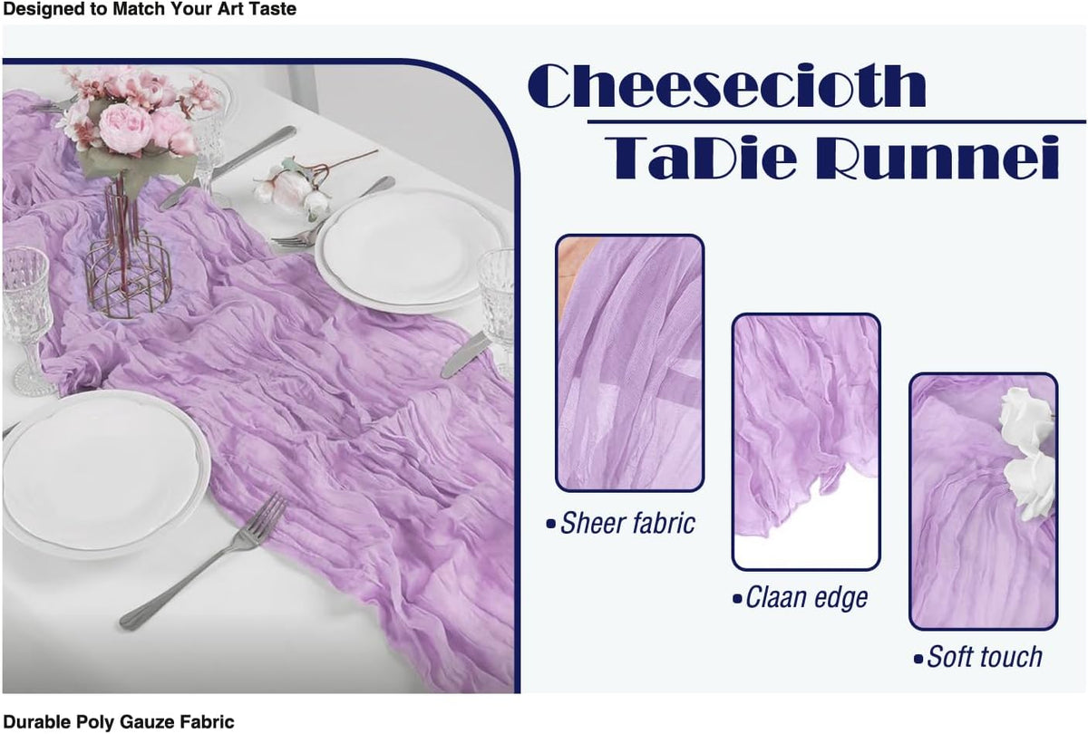 6 Pack Lavender Cheesecloth Table Runner 21x120 Inch Boho Wrinkled Sheer Romantic Gauze Decor for