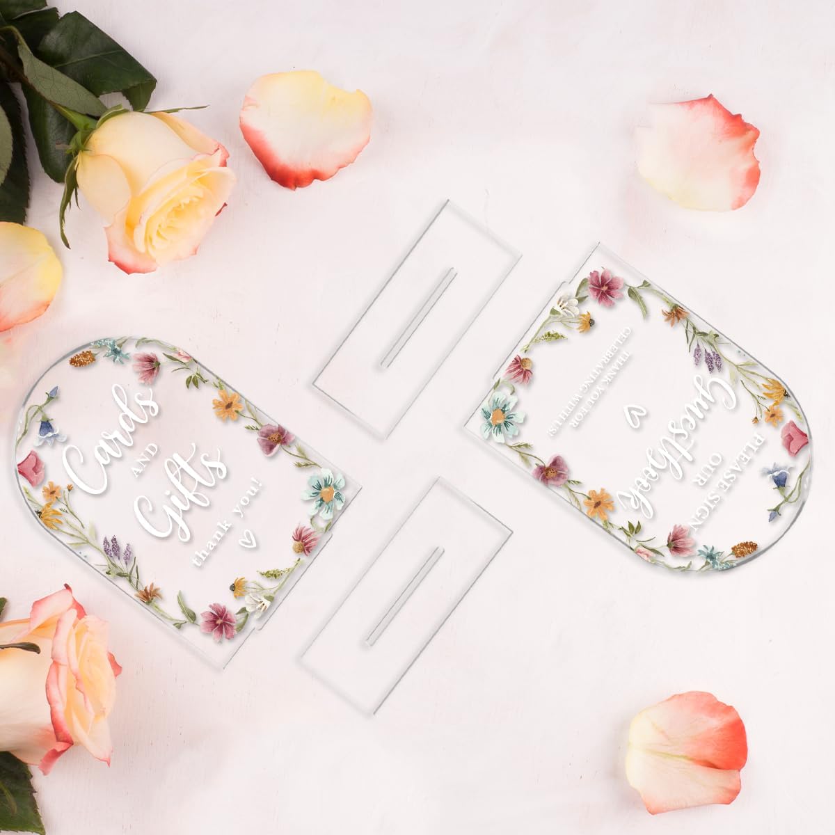 2 Pcs Acrylic Wedding Signs for Reception, Bridal Shower Decorations, Cards and Gifts Signs, Guest