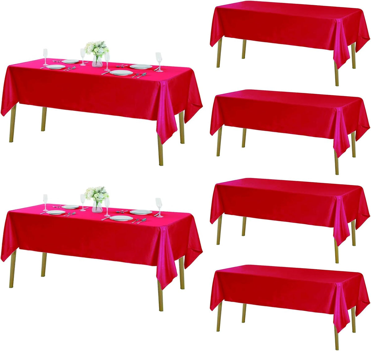 Fokitut 6 Pack Rectangle Tablecloth, 60x102 Inch, Stain Resistant and Wrinkle Polyester Table
