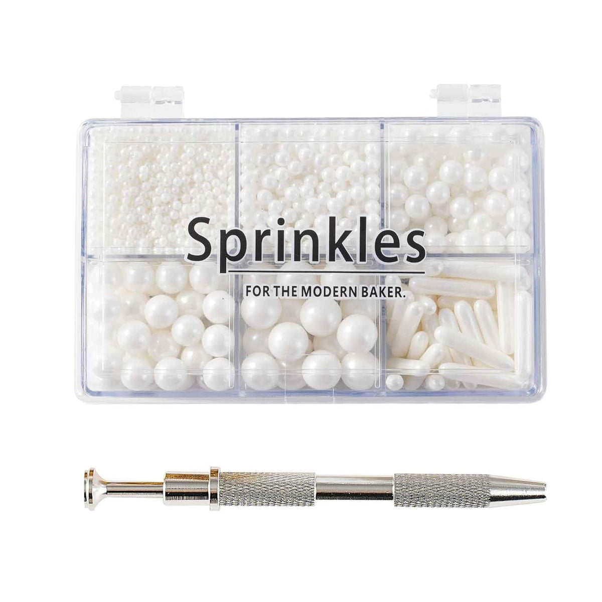 Kasvan White Mix Sugar Sprinkles - Edible Candy Pearls with 4-Claw Sprinkle Pen,118g/4.16 Oz, Gift