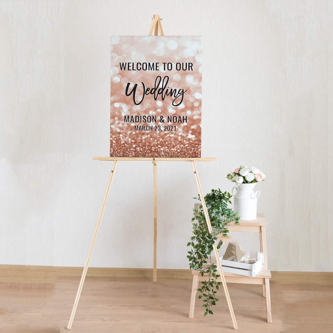 Andaz Press Personalized Extra Large Wedding Easel Board Party Sign, 12x18-inch, Glitzy Faux Rose