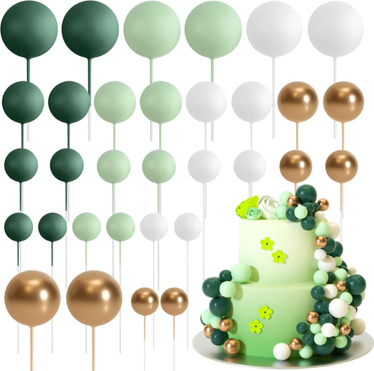 ASTARON 32 Pcs Ball Cake Topper Decorations Mini Balloons Cake Topper Sticks Foam Balls Cake Picks