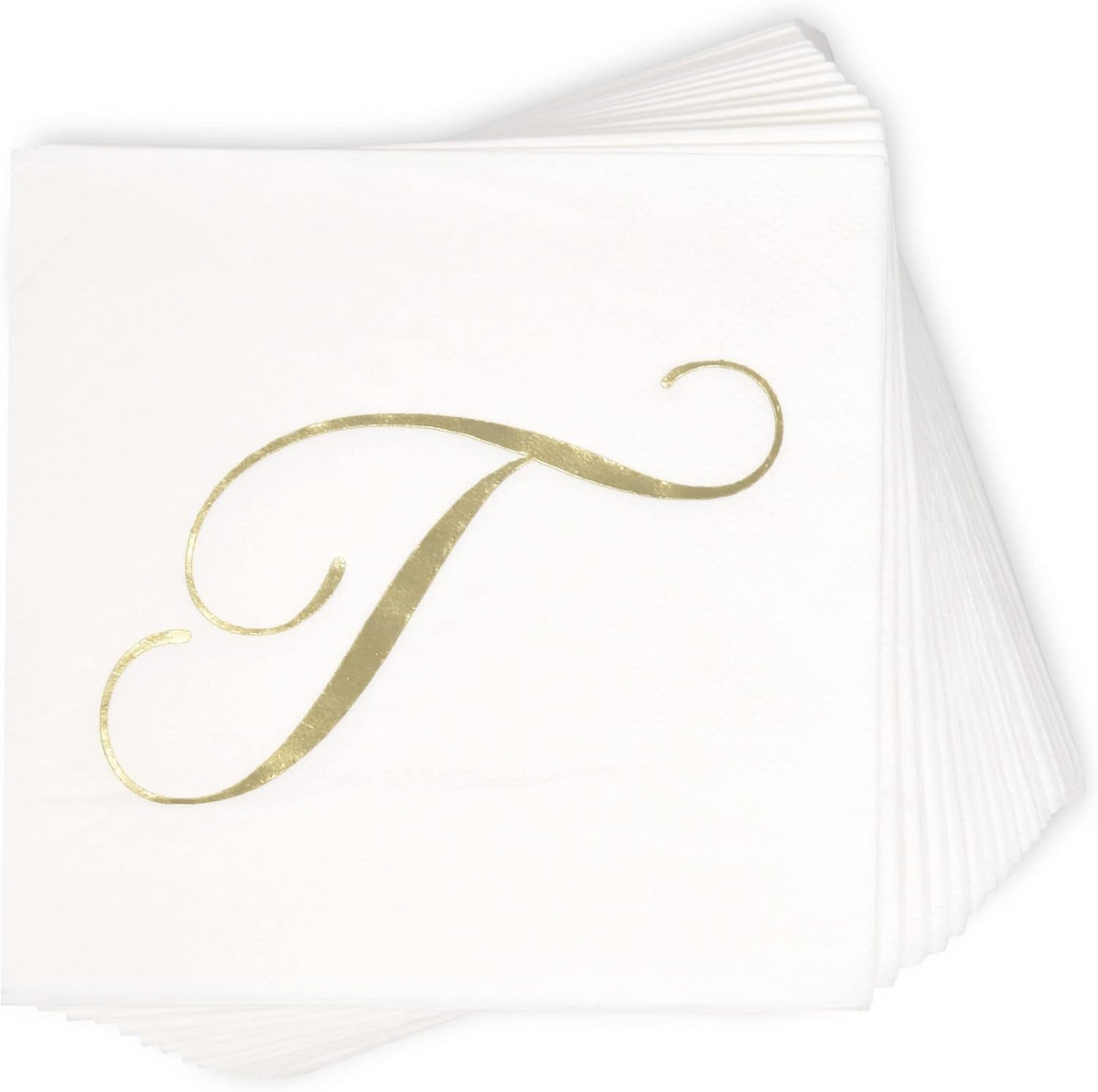 Gift Boutique 100 Gold Monogram Cocktail Napkins Letter T Disposable Paper Pack Elegant Metallic