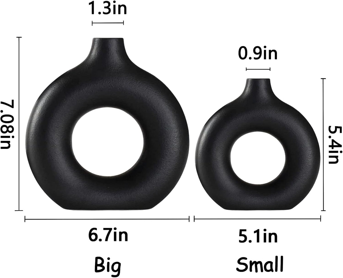 Black Ceramic Vase for Modern Home Decor, Round Matte Pampas Flower Vases Minimalist Nordic Boho