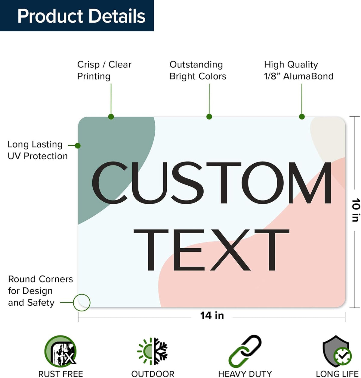 Custom Sign, Custom Street Sign, 11 Font Colors, 13 Font Styles, 4 Hole Options, 22 Sizes, 10x14